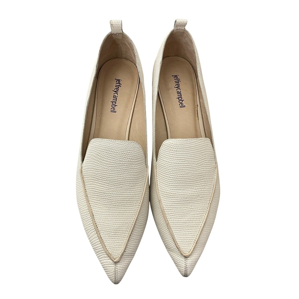 Jeffrey Campbell Viona-WD Loafers Womens 11 Cream Lizard Embossed Wood Orb Heel